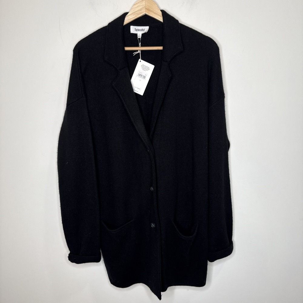 NEW‎ Splendid Collection Cashmere Cardigan Jacket Women's L Black Button Up Long